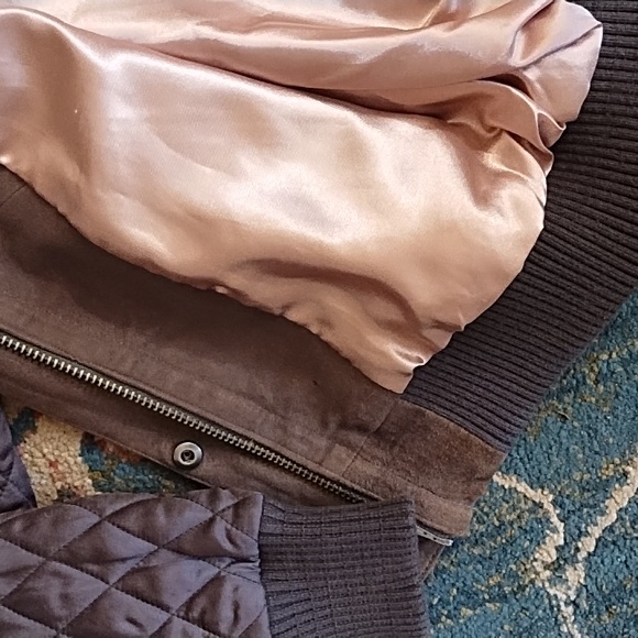 Michael Stars Goat Suede Moto Style Jacket W/ Quilted Satin Sleeves, XS - Picture 10 of 14